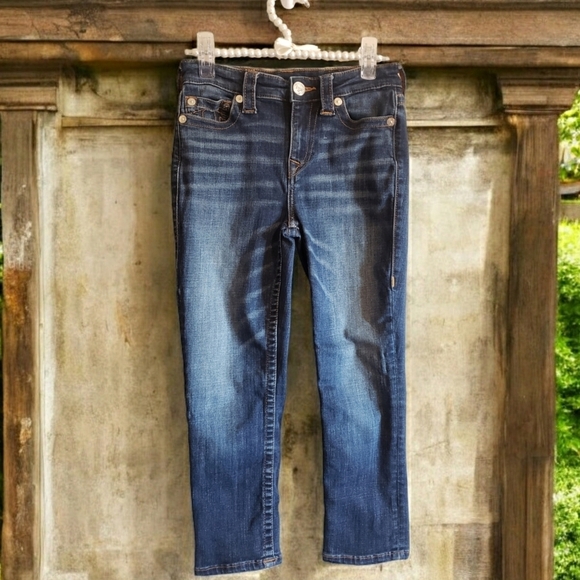 True Religion Jeans Capri 25 Womens Blue Denim HW Distressed Cropped Streetwear - Picture 1 of 12